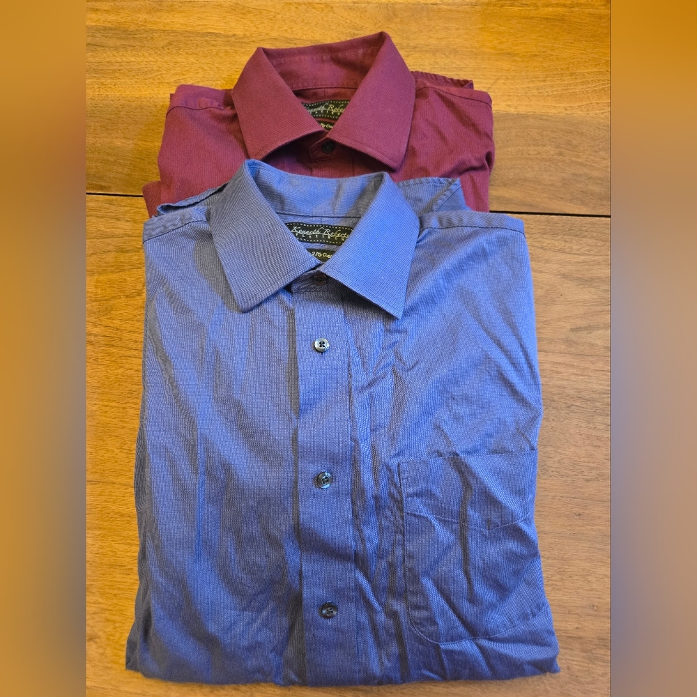 Kenneth Roberts Platinum Maroon and Blue "80s 2ply Cotton" Dress shirts
